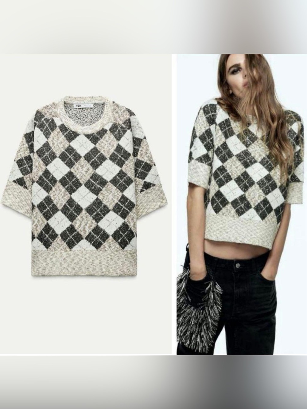 Zara Diamond Knit Sequins Sweater
